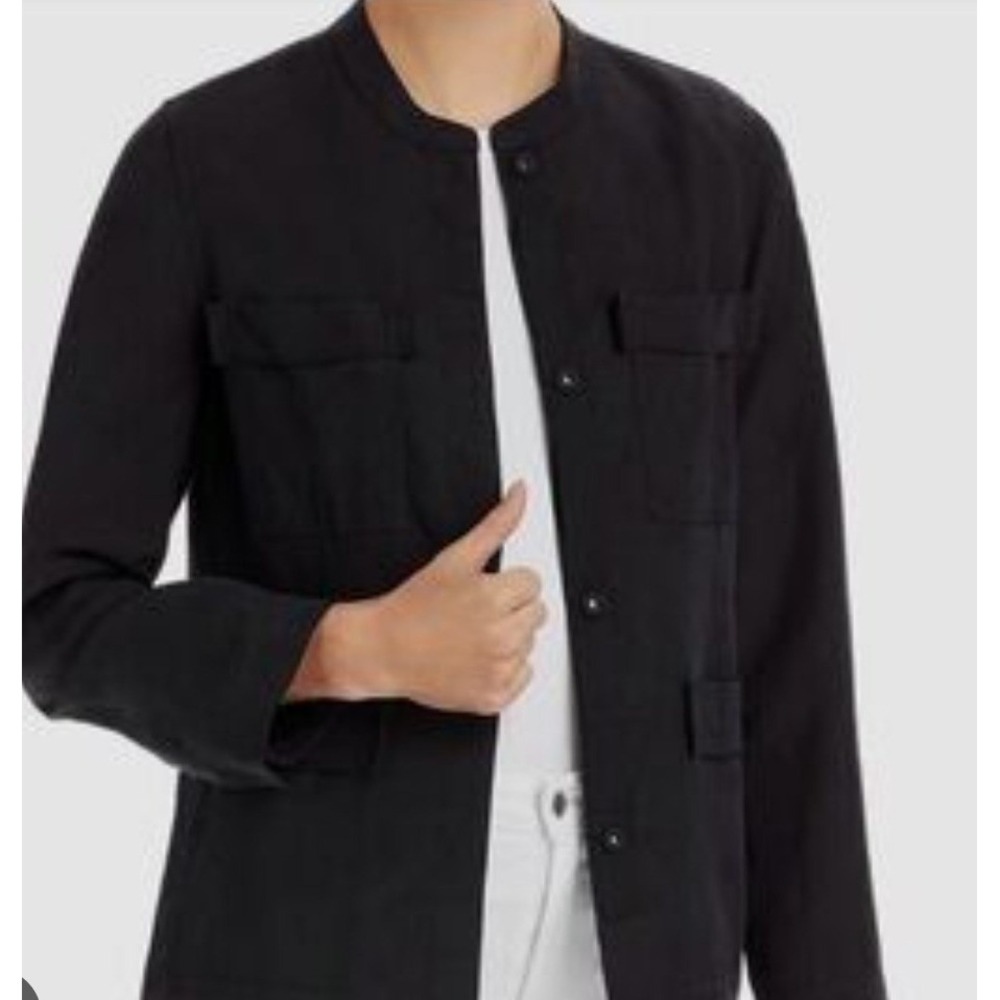 Kobi Halperin Black Tencel Linen Utility Jacket Band Collar Womens Size‎ M